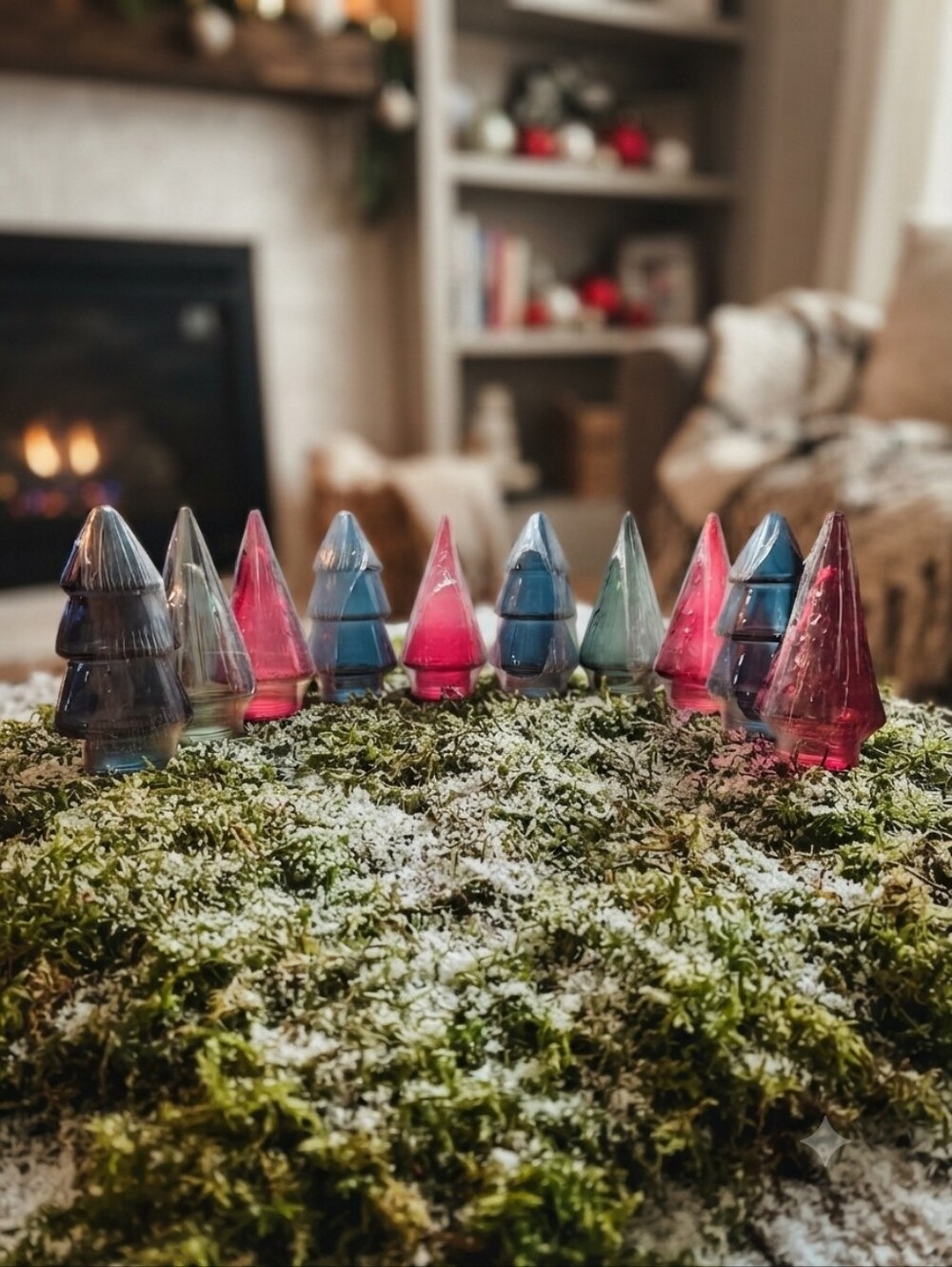 Set of 10 Glass Christmas Trees Blue Pink and Light Green Holiday Decor New